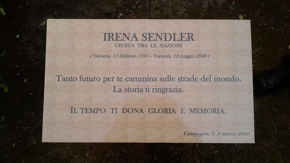 Targa in Memoria di Irena Sendler (Museo Palatucci in Campagna)